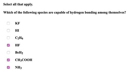 Solved Select All That Apply Which Of The Following Species Chegg