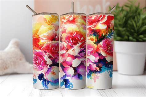 Watercolor Roses 20oz Tumbler Wrap Graphic By ArtMix Creative Fabrica