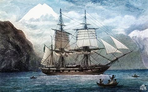 Colourised Illustration Of Hms Beagle In The Straits Of Magellan Hms