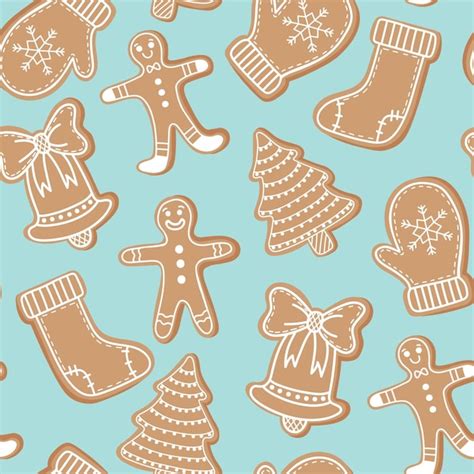 Premium Vector Christmas Bright Pattern With Doodle Gingerbread Cookies