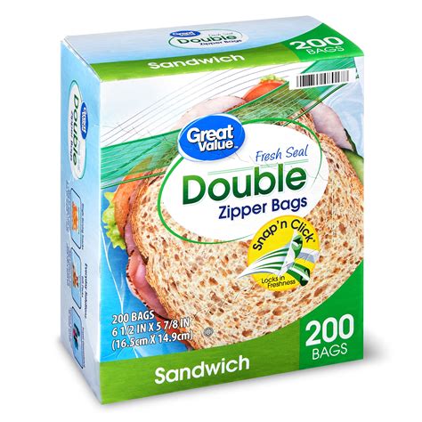 Great Value Double Zipper Sandwich Bags Value Pack 200 Count Walmart