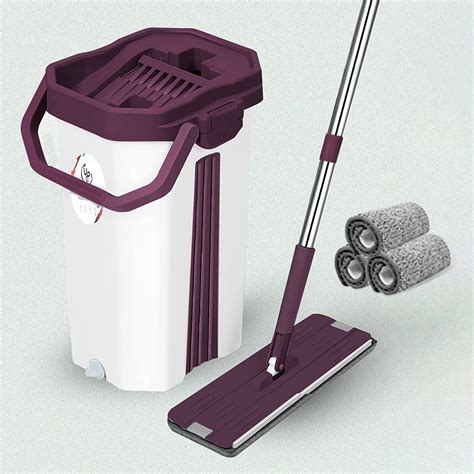 U P C Hands Free Squeeze Microfiber Flat Spin Mop System Flexible