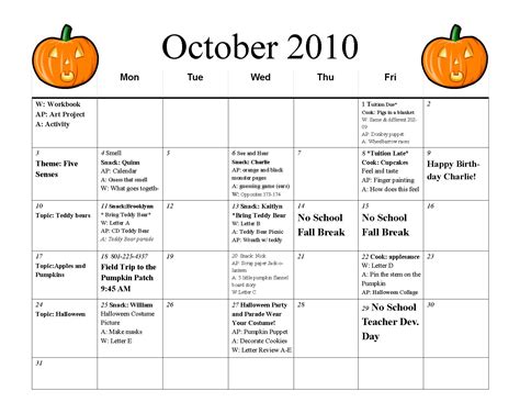 8 Best Images Of Free Printable Preschool Calendar Template October