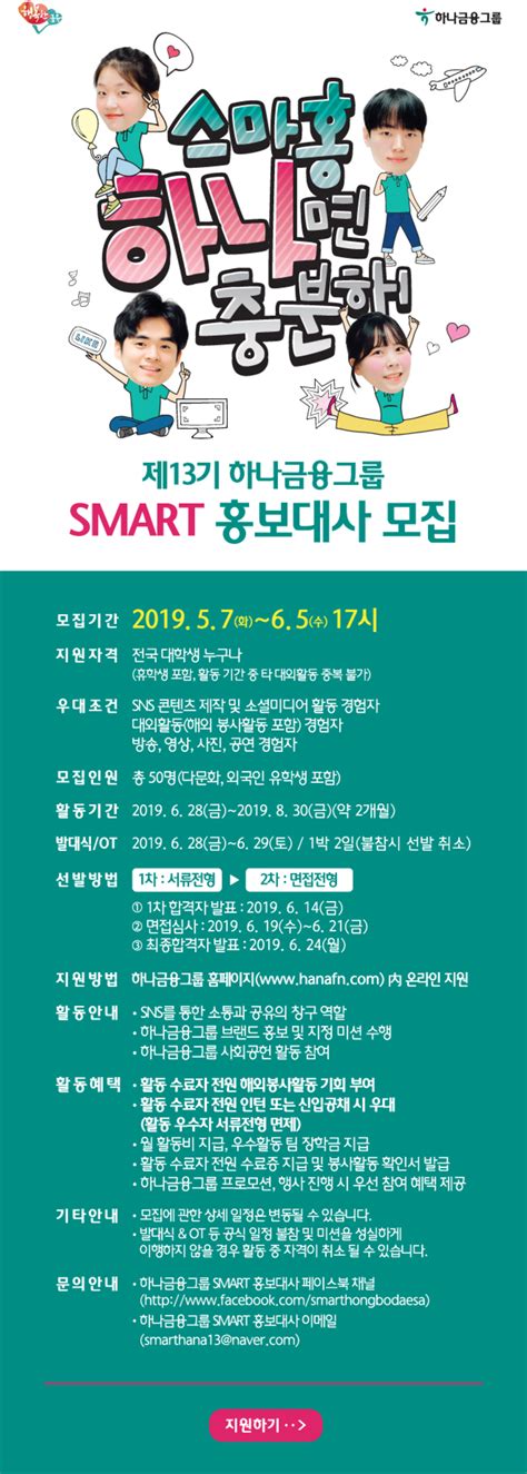 제13기 하나금융그룹 Smart 홍보대사 모집 공모전 대외활동 링커리어