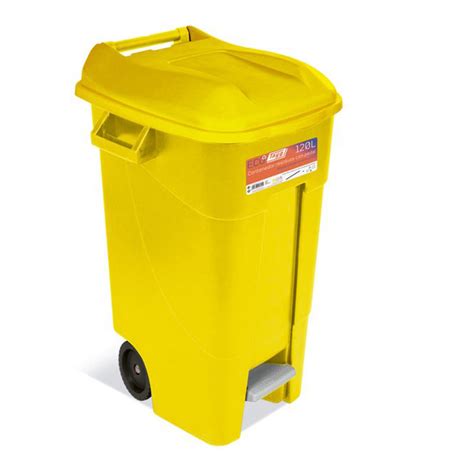 Pedal Operated Wheeled Litter Waste Bin Yellow 120 Litres