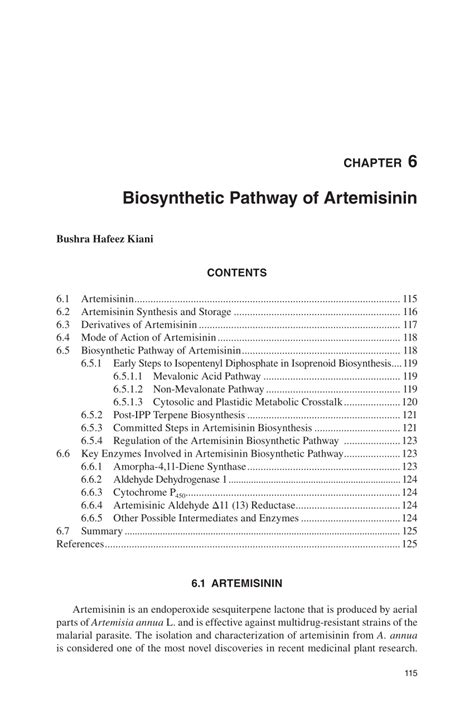 Pdf Book Chapter Biosynthetic Pathway Of Artemisinin Artemisia