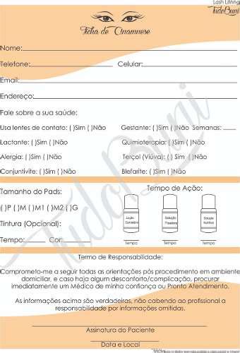 Ficha De Anamnese Para Lash Lifting TudoBuni