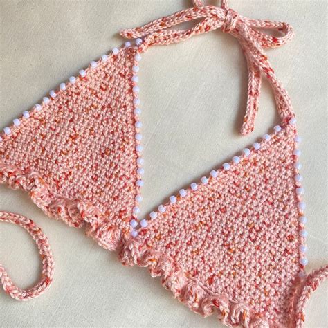 Crochet Beaded Ruffled Bikini Bralette PATTERN ONLY Pinky Winky Bralette Pattern Cute Sexy