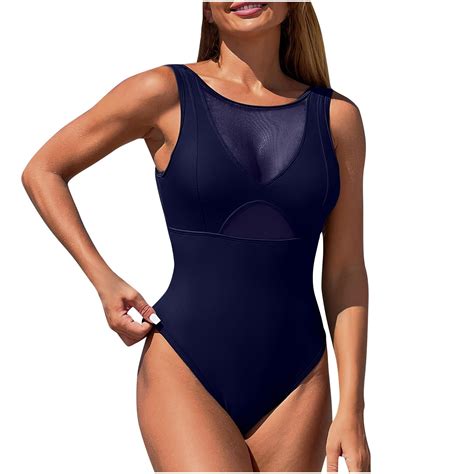 Lopeceal Women S One Piece Bathing Sets Trendy Mesh Swimwear Tummy Control Slimming Bikini Sets