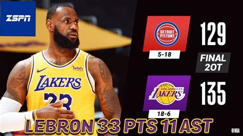 Lebron James Pts Ast Dominate As Lakers Beat Pistons In Ot