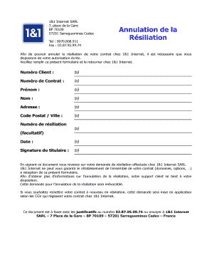 Remplissable En Ligne Formulaires 1and1faq Annulation De La R Siliation