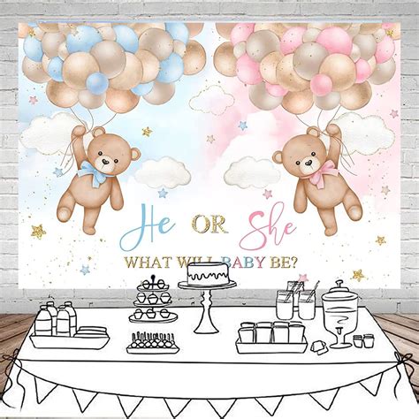 Bear Balloons Gender Reveal Backdrop We Can Bearly Wait Background Blue