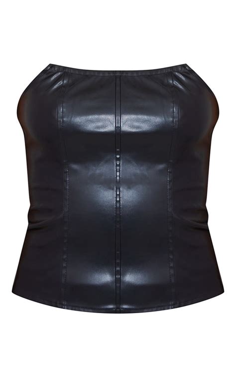 Black Faux Leather Corset Tops Prettylittlething Usa