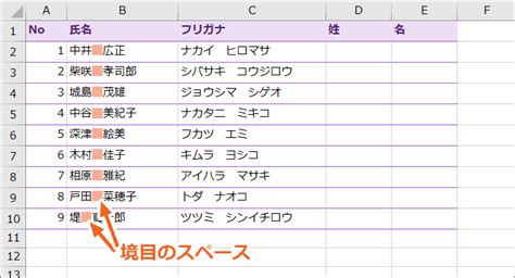 氏名を苗字と名前に分ける（関数編）【excel・エクセル】