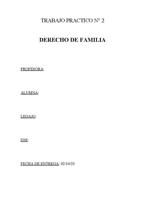 T P N Dcho Flia Trabajo Practico N Derecho De Familia Profesora