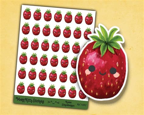 Kawaii Erdbeer Sticker Kc S E Erdbeeren Sticker Etsy