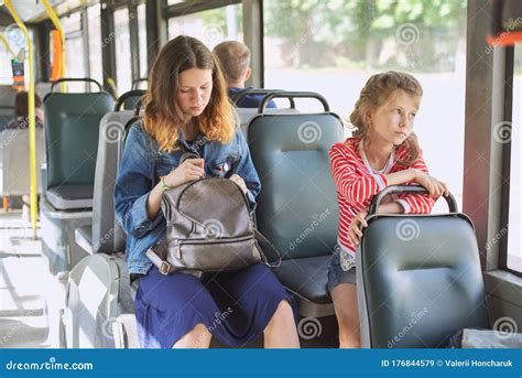 Passengers Of City Bus Trolleybus Sitting On Seats Stock Image Image