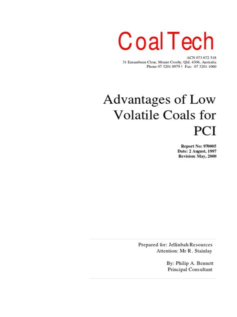 Advantages Of Low Volatile Coals For Pci Pdf Coke Fuel Coal