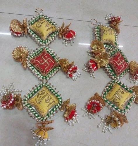 Golden And Red Base Acrylic Shubh Labh Door Hanging For Home 8