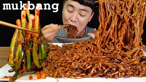 짜파게티 파김치 먹방 ASMR MUKBANG black bean noodles green onion KIMCHI チャジャン