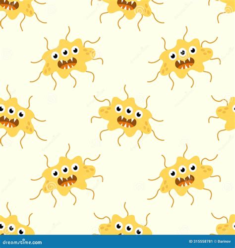 Seamless Pattern With Cute Cartoon Character Virus Bacteria Microbe