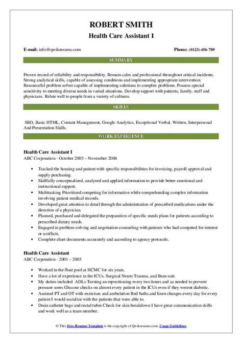 Health Care Assistant Resume Samples Qwikresume