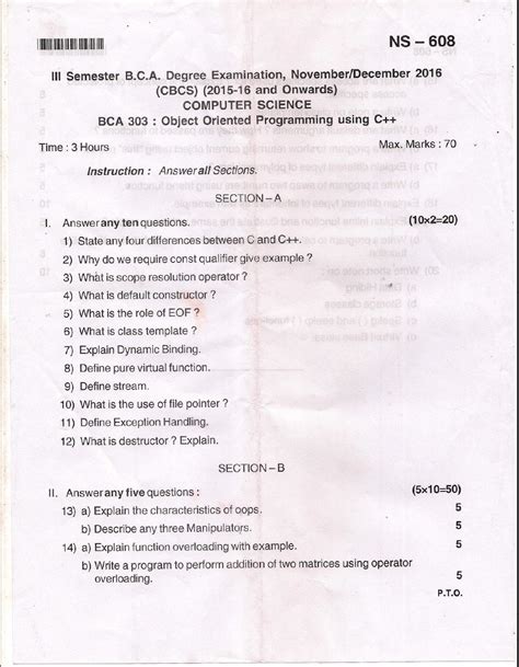 Bangalore University Bca Computer Science Bca 303 Object Oriented