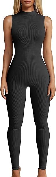 Oqq Women Yoga Jumpsuits Workout Ribbed Sleeveless High