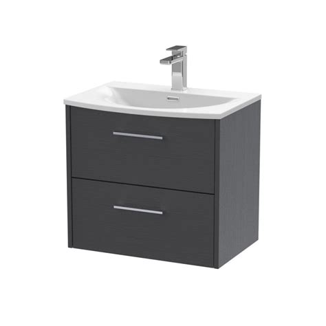 Juno Graphite Grey 600mm Wall Hung 2 Drawer Vanity With Curved Ceramic Basin