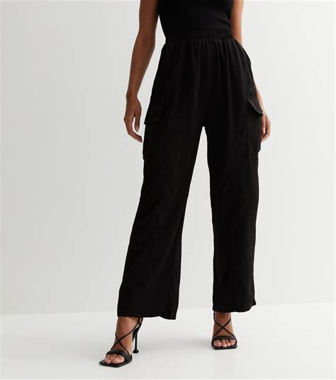 Blue Vanilla Black Wide Leg Cargo Trousers Shopstyle