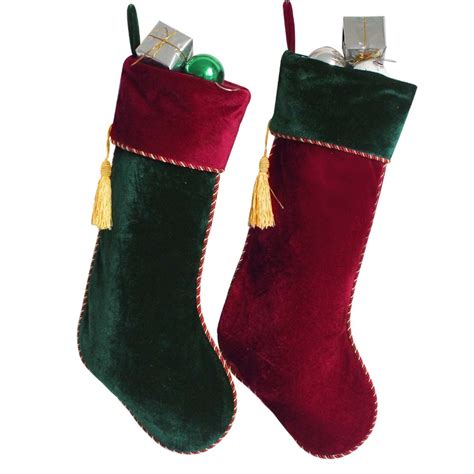 New Arrvial Set Of 2 Pcs Red And Green Velvet Stocking With Tassel