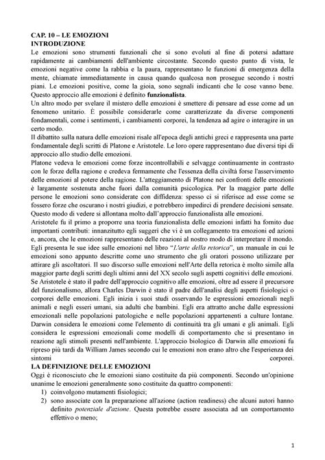 Capitolo 10 Emozioni Riassunto Psicologia Generale CAP 10 LE