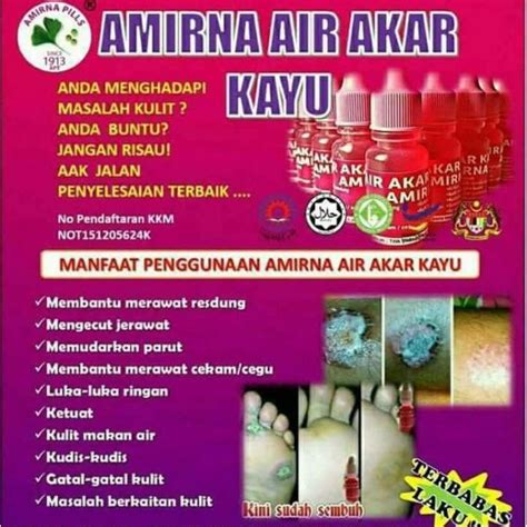 Amirna Original Kkm Air Akar Kayu Ubat Cagu Cengkam Kuku Panau Kulat