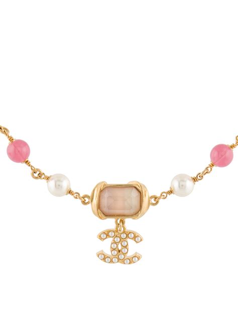 Chanel Cc Faux Pearl Bead Choker Necklace Gold Plated Choker