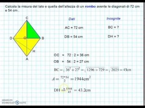 Problema Sul Rombo Con Il Teorema Di Pitagora YouTube Teorema Di