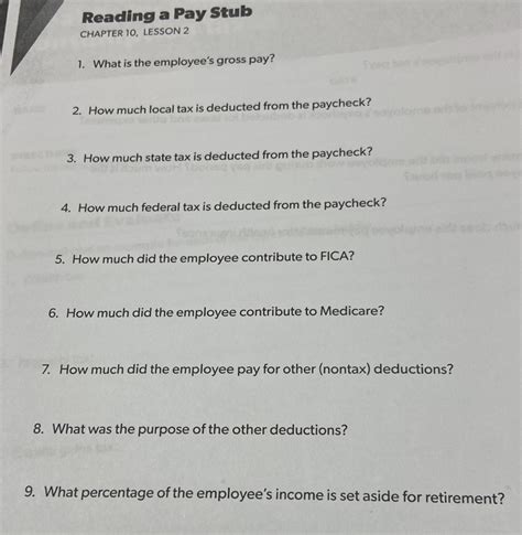 Solved Reading A Pay Stub CHAPTER 10 LESSON 2 1 What Is The Employee