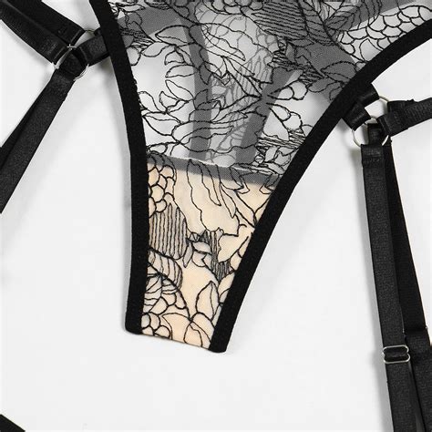 High Quality Women Sexy Lace Floral Embroidery Lingerie Set Femme