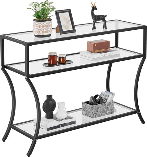 Yaheetech Console Table Tempered Glass Sofa Table 3 Tier Hallway Table With Storage Shelves