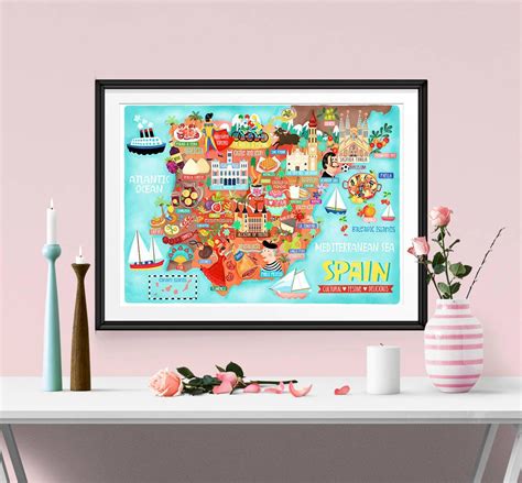 Spain Map Illustration Poster Wall Art