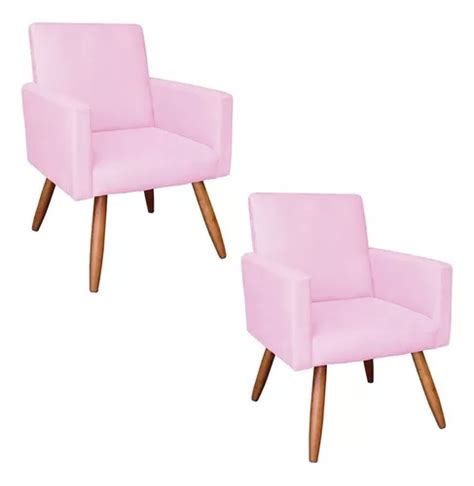 Kit 02 Sillones Larissa Suede Rosa Con Patas En Forma De Palillo De