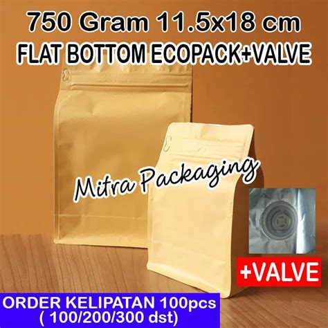 Jual KPACK Kemasan Kopi 200 Flat Bottom Ecopack 750 ZIPPER VALVE