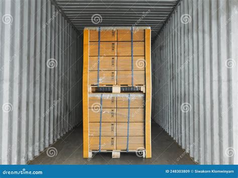 Packaging Boxes Stacked Wrapped Plastic On Pallets Loading Into