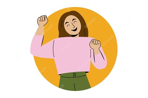 Feliz Emocionado Alegre Sonrisa Mujer Chica Vector Ilustración Diseño