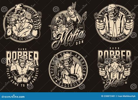 Conjunto Monocromo Vintage De Personajes De La Mafia Ilustraci N Del