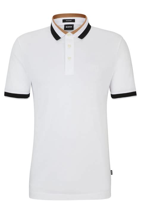 Boss Mercerized Cotton Polo Shirt With Signature Stripe Collar