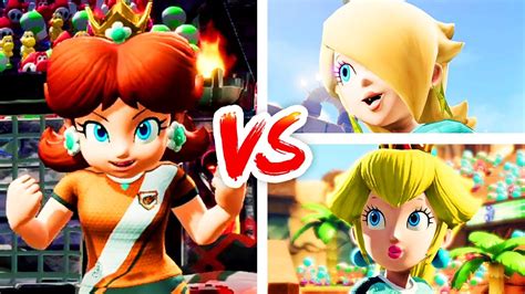 Mario Strikers Battle League Daisy Vs Peach And Rosalina 3 Players Youtube