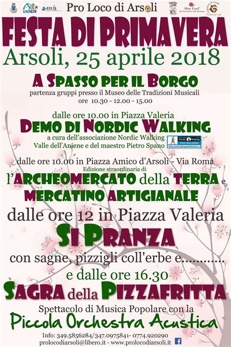 FESTA DI PRIMAVERA SAGRA DELLA PIZZAFRITTA ARSOLI 25 APRILE 2018