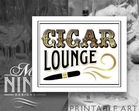 Gold Cigar Lounge Sign Printables Cigar Party Downloads Etsy