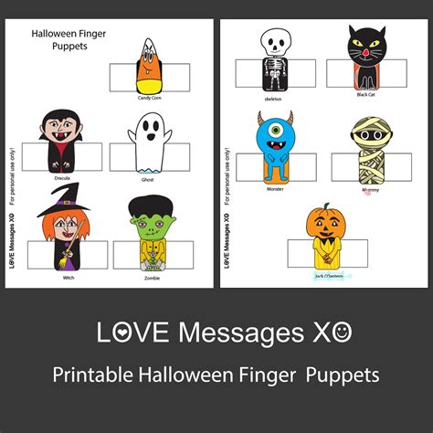 Printable Halloween Finger Puppets Diy Template Halloween Etsy