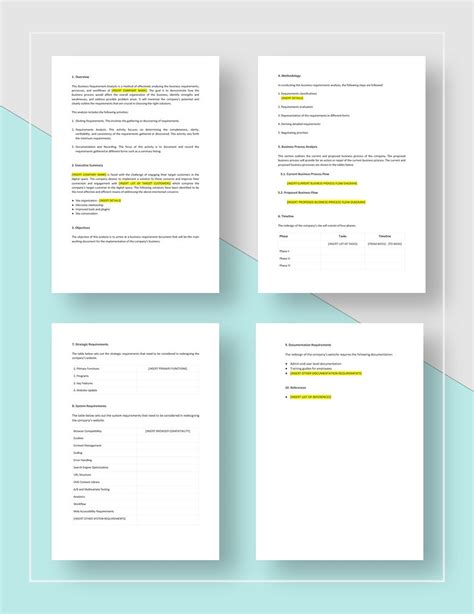 Business Requirements Analysis Template in Pages, Word, Google Docs ...